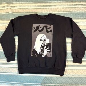 Zombie Makeout Club Woman Smoking While Taking Skull Selfie Sz Large Sweater
